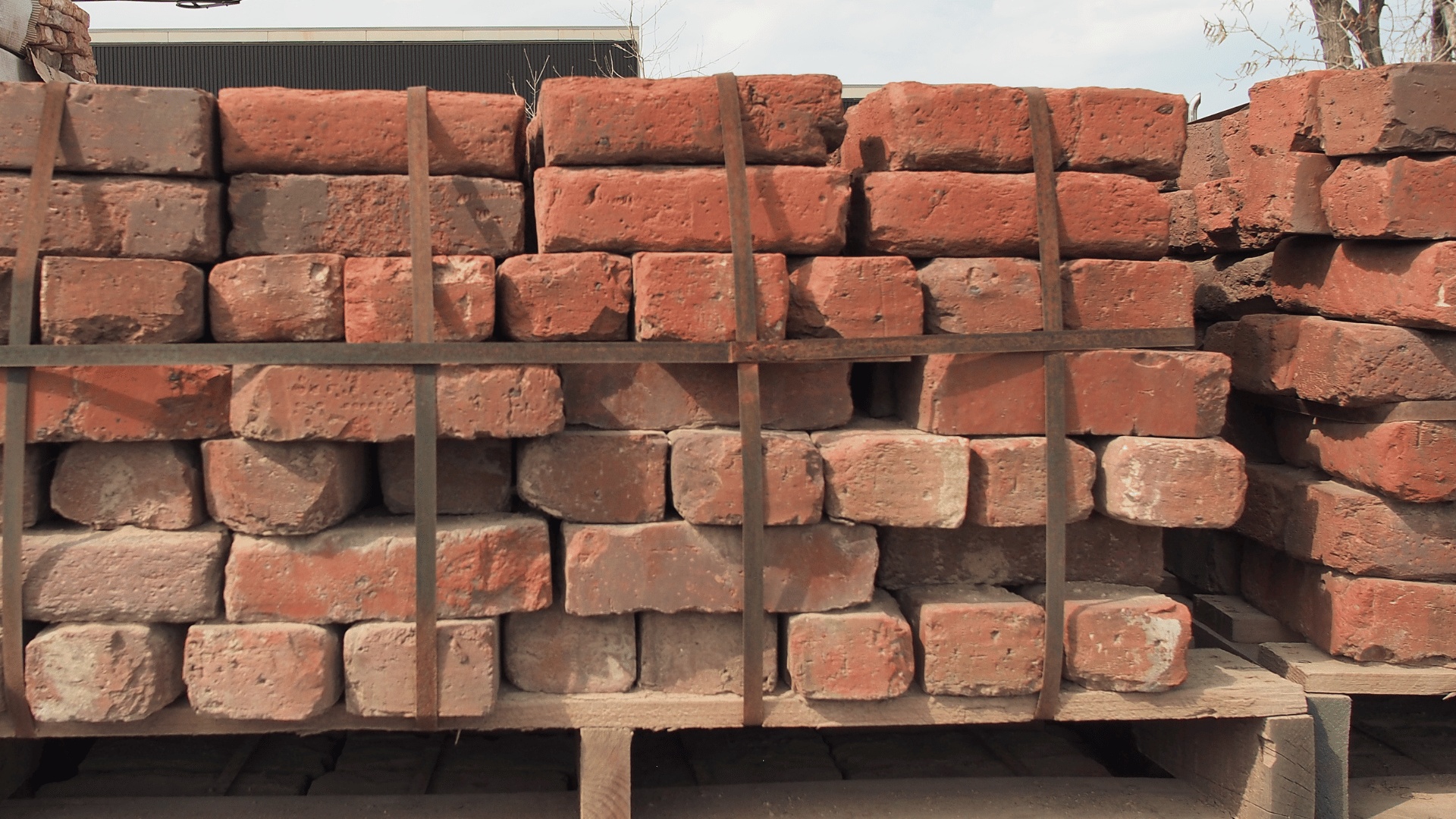 A pallet of high-quality North Chicago bricks, ready for use in construction.